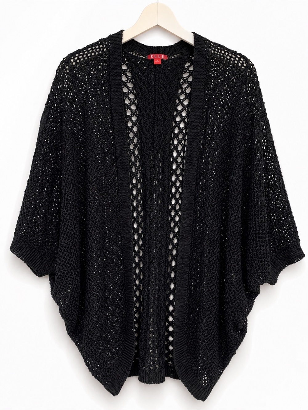 ELLE Open-Knit Black Women's Cardigan Sweater Shrug